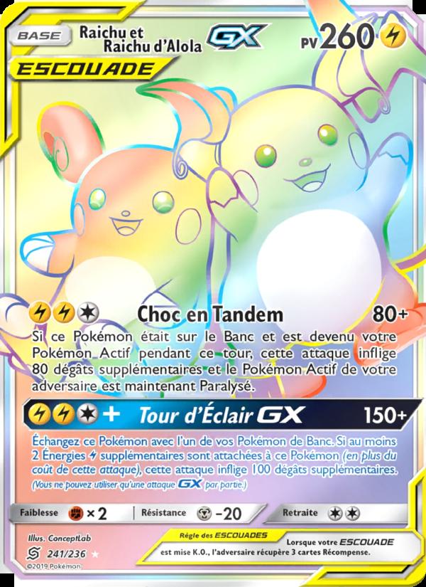Raichu et Raichu d’Alola GX card